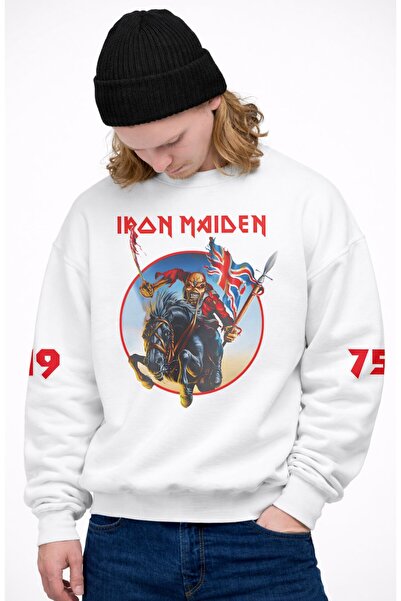 Fuddy Moda Unisex oversized Iron Maiden 1975 Flag Sleeve με τύπωμα Φούτερ χωρ...