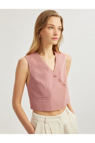 Koton Αμάνικο ασύμμετρο διπλό γιλέκο με κουμπιά