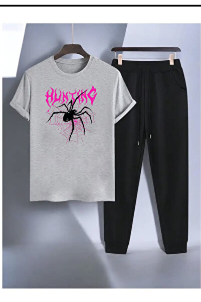 LAVİTTA T-shirt Sweatpants Jogger- Black Printed Bottom Top Tracksuit Set Ove...