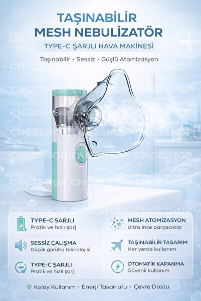 CNGZSHOP Taşınabilir Mesh Nebulizatör Hava Makinesi – Type-C Şarjlı Sessiz Bu...