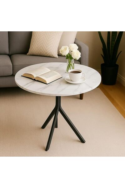 SAHABA Modern Round Dining Table – Minimalist Design with Sturdy Metal Legs, ...
