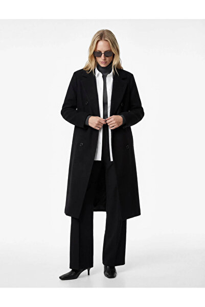 Koton Düğmeli Kruvaze Siyah Kadın Kaban 6WAK00281EW