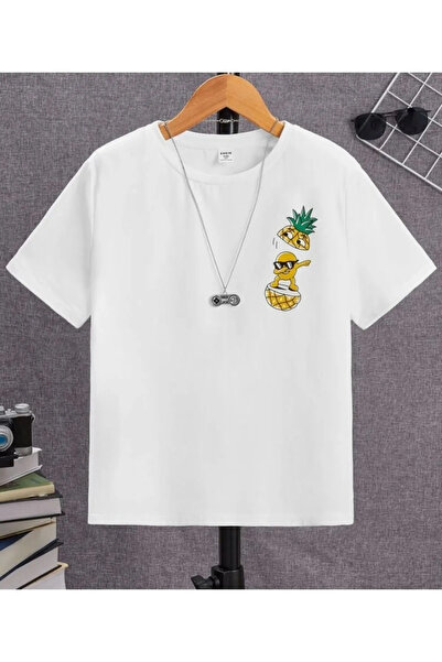 HOFFNUNG تي شيرت للجنسين بأكمام قصيرة وياقة دائرية مطبوع عليه رسومات أناناس ك...