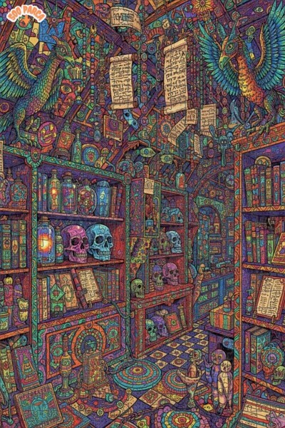 Esranın Dünyası Mysterious Library Colorful Palette Oil Painting Lookalike Wo...