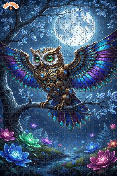 Esranın Dünyası Mysterious Steampunk Owl Double-Layer Framed Wooden Puzzle 50...