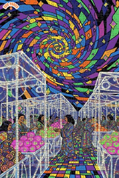 Esranın Dünyası لغز فني على شكل ساحة سوق حلزونية ملونة بمظهر لوحة زيتية 500 ق...