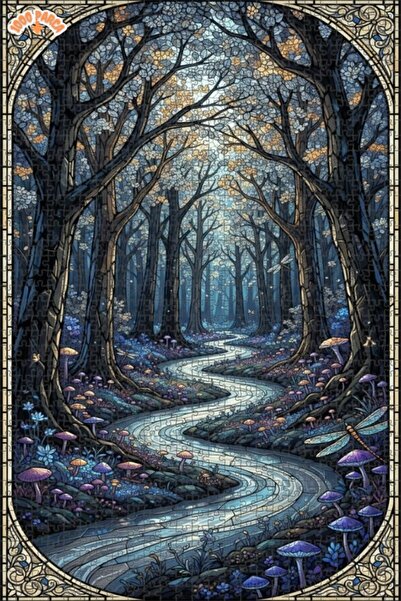 Esranın Dünyası لغز خشبي بمظهر فسيفساء زجاجي من الغابة السحرية 1000 قطعة 70x50