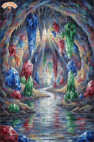 Esranın Dünyası Crystal Cave Lights Oil Painting Look Wooden Puzzle with Doub...