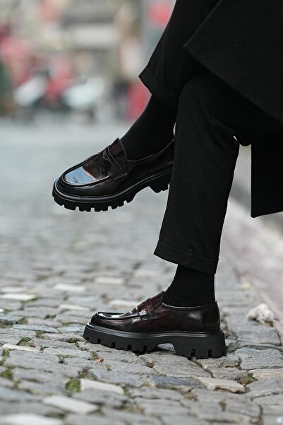 TETRİ Denver Model Hakiki Deri El Yapımı Bordo Açma Casual Ayakkabı