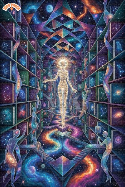 Esranın Dünyası لوحة زيتية تصور الحكمة الكونية بمظهر عصري، لغز خشبي مكون من م...