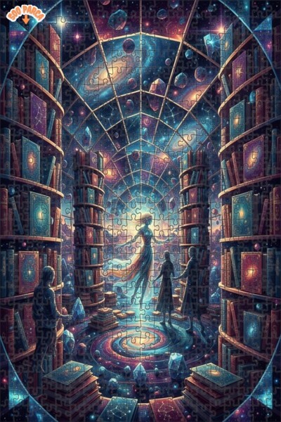 Esranın Dünyası Cosmic Library Art Oil Painting Lookalike Double-Layer Framed...