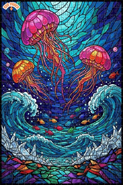 Esranın Dünyası لغز خشبي فني من الزجاج الملون لحيوانات البحر الملونة 500 قطعة...