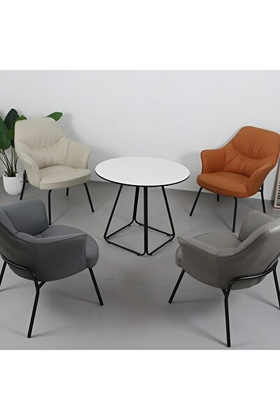 SAHABA Modern Round Dining Table – Marble Effect Top with Black Sturdy Metal ...