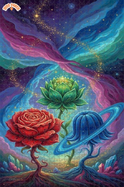 Esranın Dünyası Galactic Flowers Oil Painting Look Wooden Puzzle 1000 Pieces ...