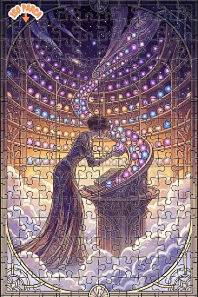 Esranın Dünyası Mysterious Woman and Galaxies Art Print Double-Layer Framed W...