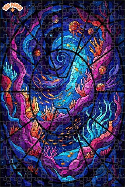 Esranın Dünyası لغز خشبي بتصميم فسيفساء زجاجية لعالم البحار السحري 250 قطعة 3...