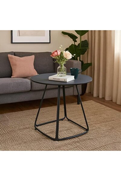 SAHABA Modern Round Dining Table – Marble Effect Top with Black Sturdy Metal ...