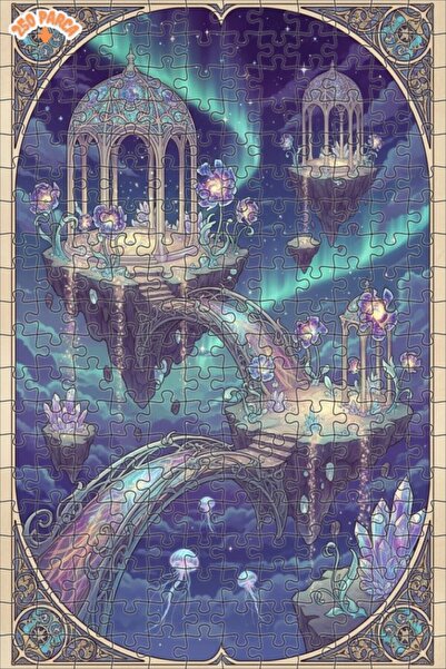 Esranın Dünyası Mysterious Sky Garden Watercolor Look Double-Layer Framed Woo...