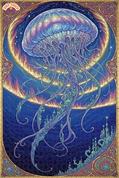 Esranın Dünyası Fantastic Jellyfish City Art Oil Painting Double-Layer Framed...