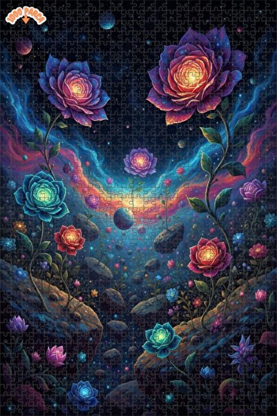 Esranın Dünyası حديقة الزهور الكونية - لوحة زيتية - مزدوج الطبقات إطارًا من ا...