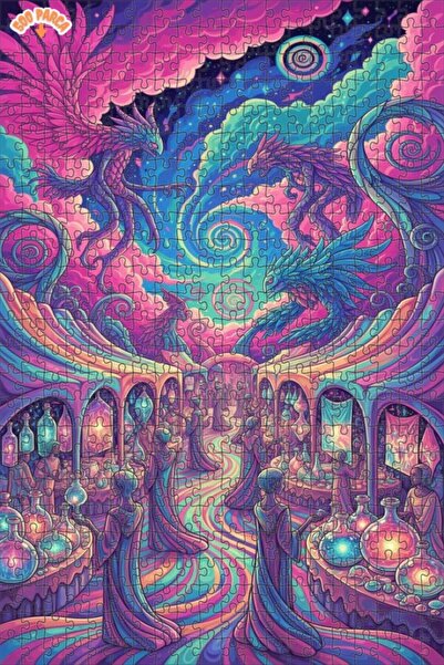 Esranın Dünyası Fantastic Dragon Marketplace Watercolor Look Double-Layer Fra...