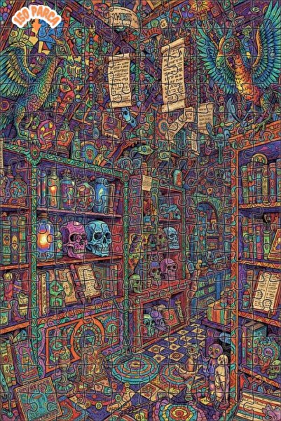 Esranın Dünyası Mysterious Library Colorful Palette Oil Painting Look Wooden ...