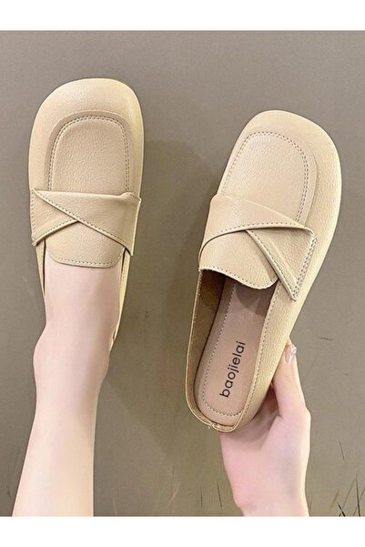 Take Two By Styli Beige Faux Leather Mule Slippers