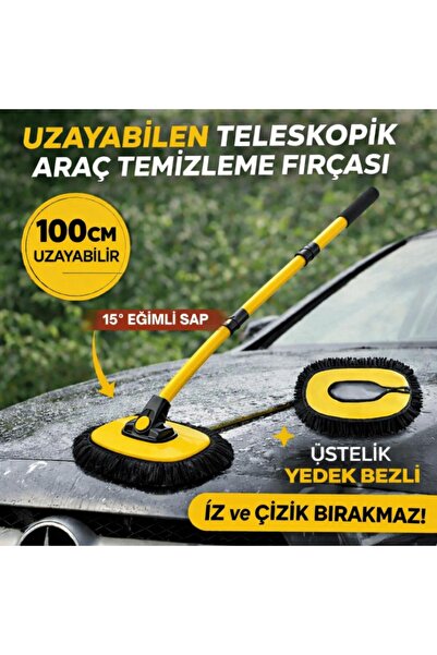 coofbe Teleskopic Saplı Oto Yıkama Fırcası Toz Alma Paspası Kuru Islak Araç Y...