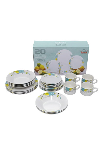 Tımmy 20 Piece AB Flower Porcelain Dinner Set Printed Ceramic Crockery Collec...
