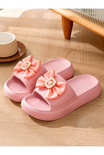 Take Two By Styli Pink Bow Slip-On Slippers