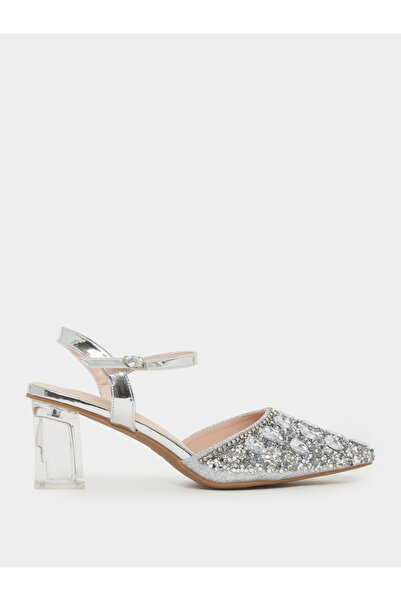 Take Two By Styli Silver Embellished Transparent-Heel Sandals