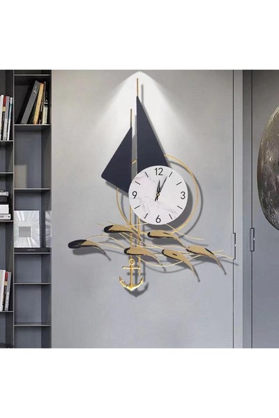 SAHABA ساعة حائط ميكانيكية، ذهبية/بيضاء، 45×5×81 سم