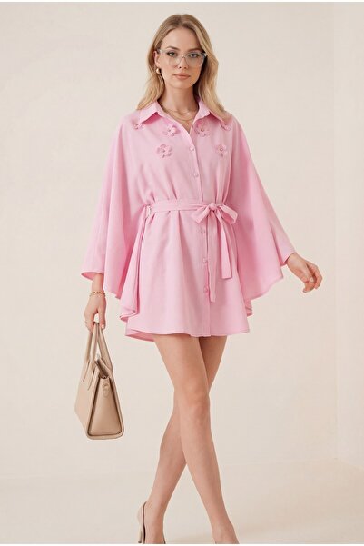 MissRunin önü çiçek Detaylı Beli Bağcıklı Düğmeli Panço