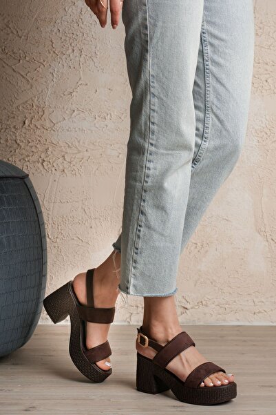 Esilapark Brown Suede Block Heel Pack Women's Sandals Shoes Nina