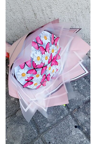 sevimliflower pembe kelebek papatya kelebek buketi led ışıklı seven herkes iç...