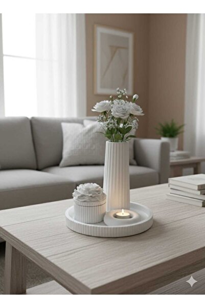 M&C Concept El Yapımı Taş Tozu 4’lü Dekoratif Vazo & Mumluk Seti – Modern Mas...