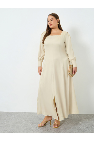 Styli Plus Size Square Neck Twill Maxi Dress