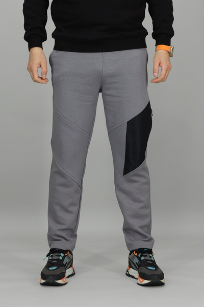 Souris Men's Gray Regular Fit Jogger Pants Sweatpants with Zipper on the Side Pocketed Pack of Cotton