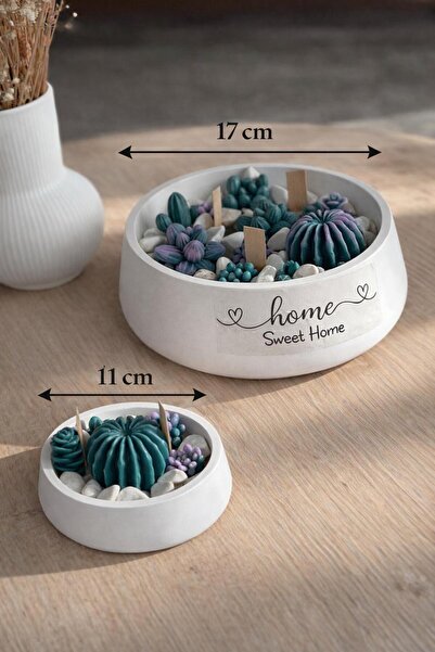 Görke Tasarım 11 Cm Beton Dekoratif Kasede El Yapımı Kaktüs Mum Dekor Seti – ...