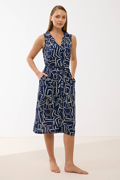 Anıl 11799 Ženska haljina bez rukava sa prednjim dugmadima Sa deznom i