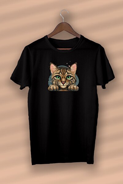 HOFFNUNG Unisex Short Sleeve Round Neck Cat Printed Solid Color t Shirt