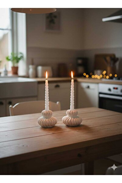 M&C Concept El Yapımı Taş Tozu 2’li Dekoratif Şamdan Seti – Modern Minimal Mu...