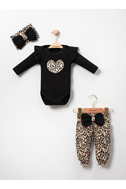 pony baby 'pony ile özel hisset' Leopard Heart Baby Girl 3-Piece Set