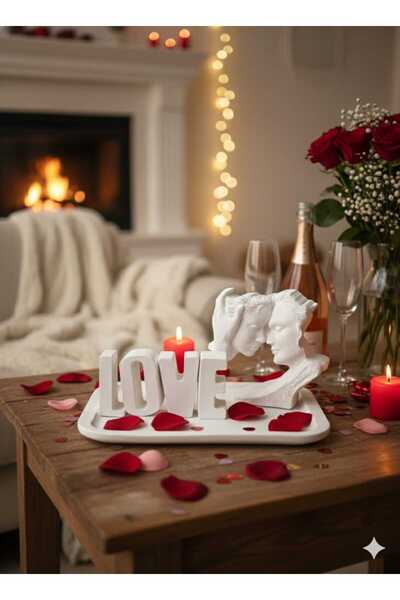 M&C Concept El Yapımı Taş Tozu LOVE Yazılı 3’lü Dekoratif Tepsili Set – Roman...