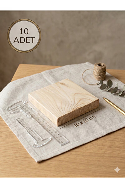 Krb Ahsap 10 Adet 10x10 Cm Kare Ahşap Blok, Ahşap Levha, Ahşap Boyama Yakma İ...