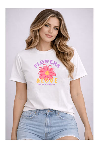 ZEMLİYA Unisex "Flowers Love" Printed T-Shirt -Modern Style