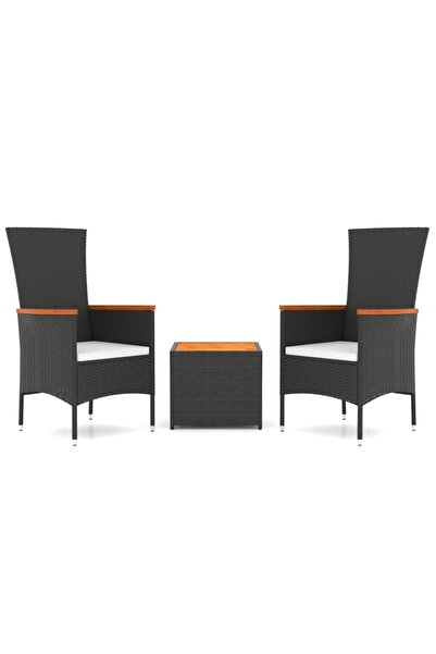 vidaxl Set șezlonguri grădină, 3 piese, negru, poliratan&lemn acacia
