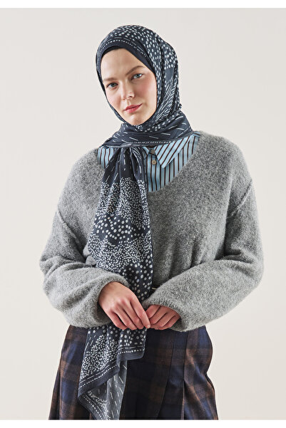 Fresh Șal din ramie cu model elegant DOT, albastru închis