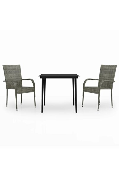 vidaxl Set mobilier de grădină, 3 piese, gri și negru