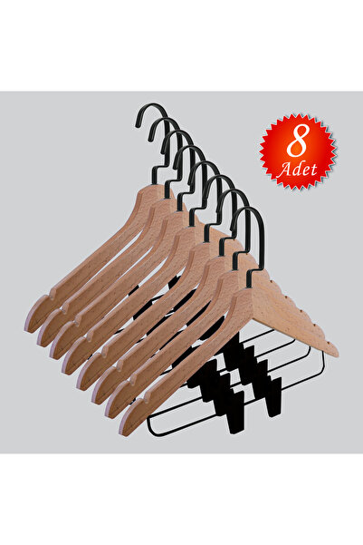 NYN Wooden (Black Hook Lama) Hangers for Blouses, Skirts, and Pants, 8 Pieces